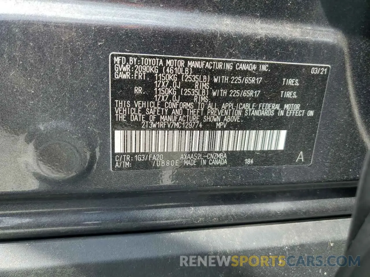 16 fotografías del automóvil dañado 2T3W1RFV7MC129774 TOYOTA RAV4 2021