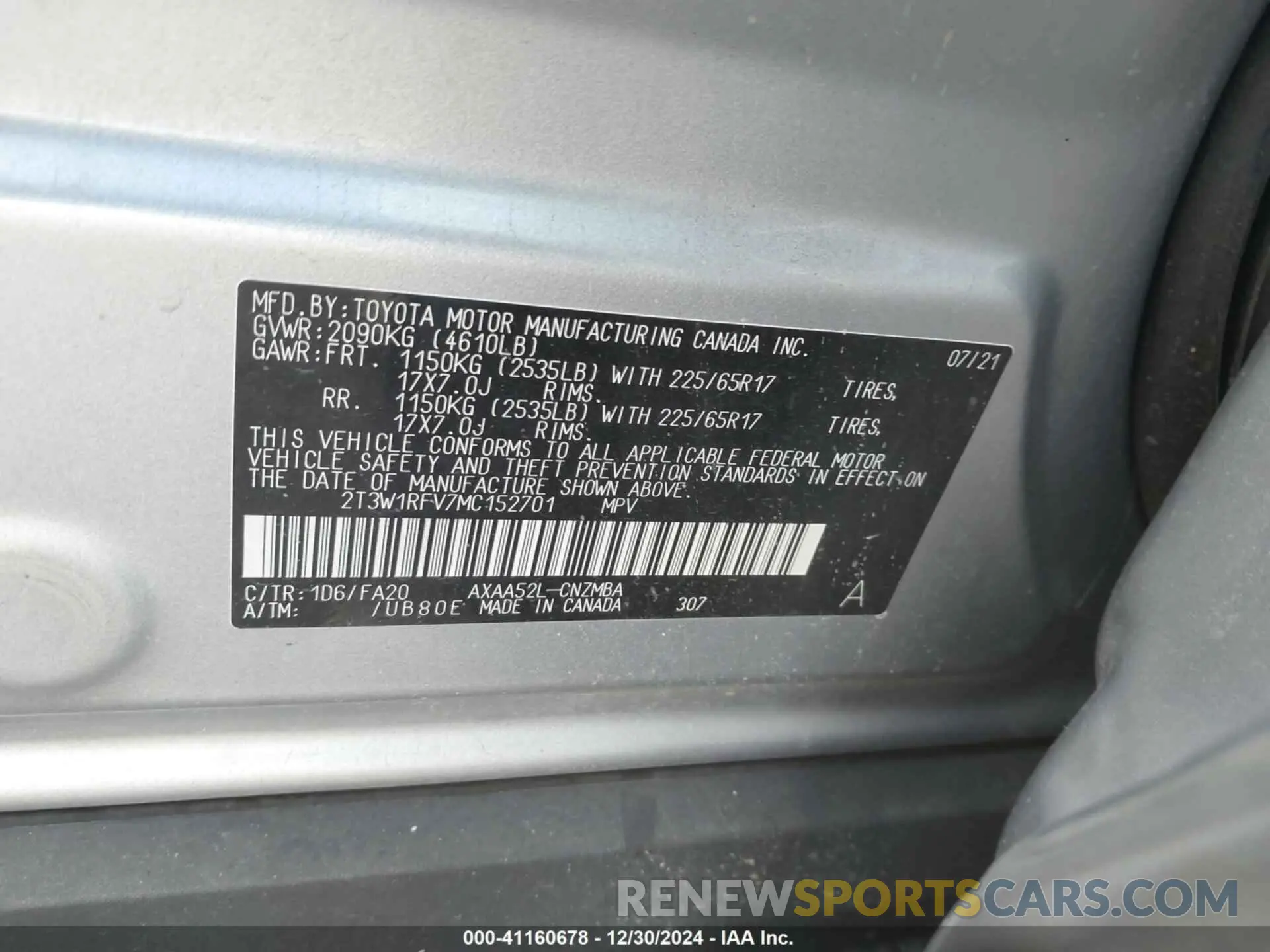9 fotografías del automóvil dañado 2T3W1RFV7MC152701 TOYOTA RAV4 2021