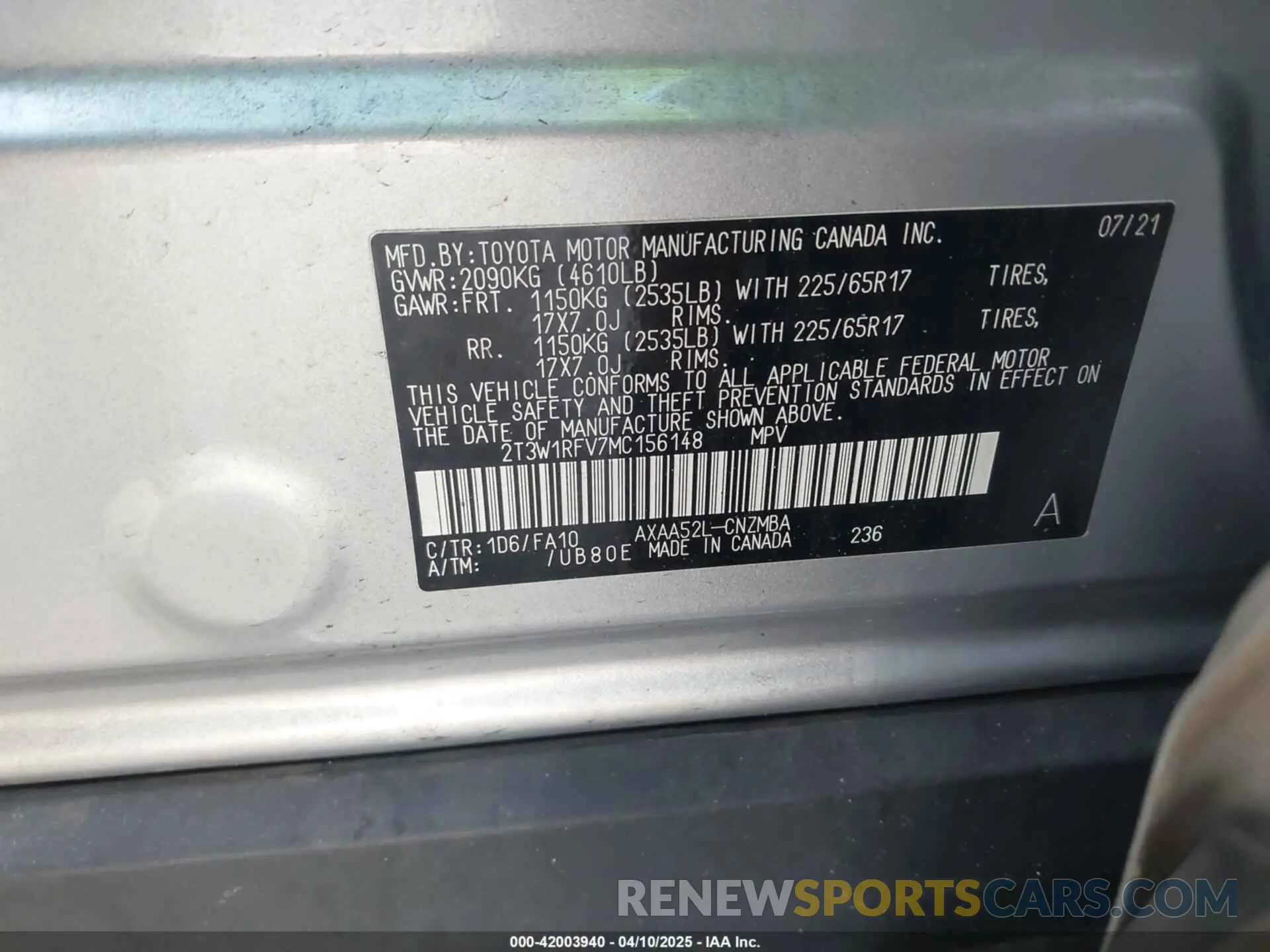 9 fotografías del automóvil dañado 2T3W1RFV7MC156148 TOYOTA RAV4 2021