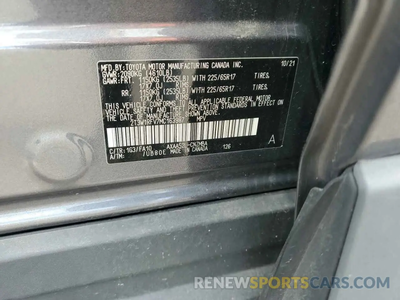 13 fotografías del automóvil dañado 2T3W1RFV7MC163987 TOYOTA RAV4 2021