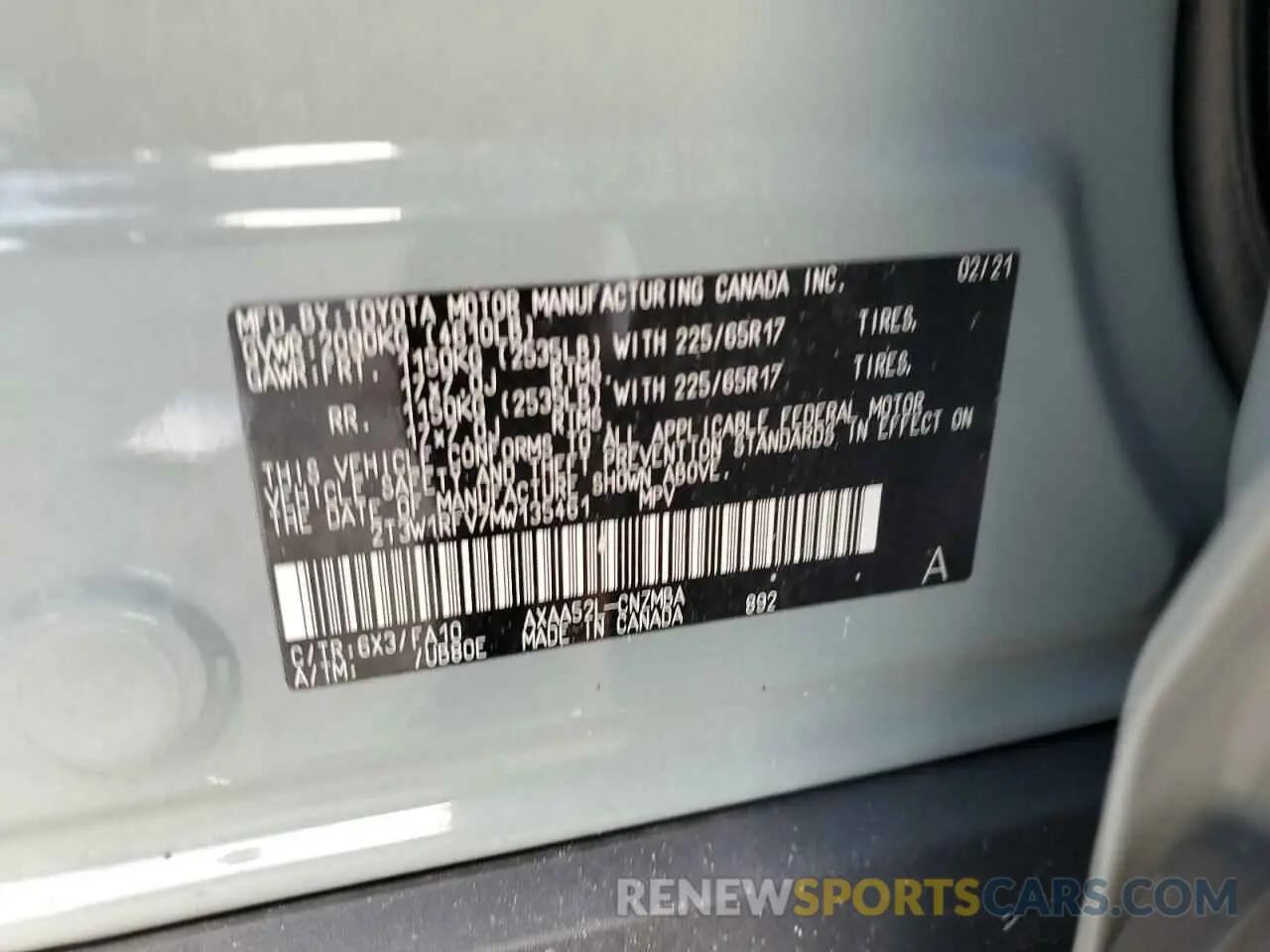14 fotografías del automóvil dañado 2T3W1RFV7MW135461 TOYOTA RAV4 2021