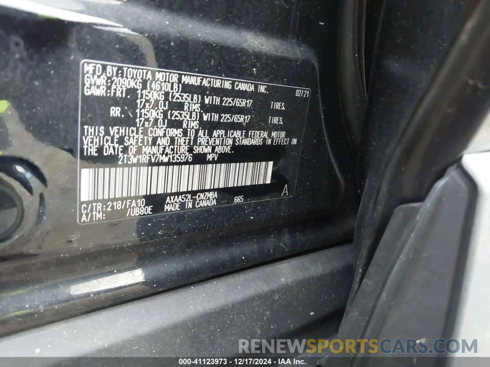 9 fotografías del automóvil dañado 2T3W1RFV7MW135976 TOYOTA RAV4 2021