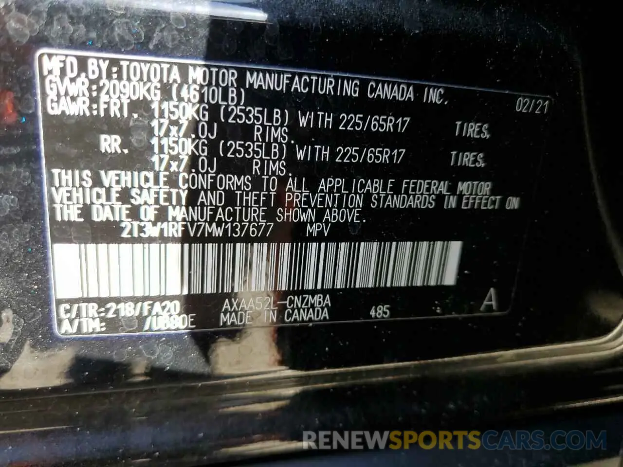 14 fotografías del automóvil dañado 2T3W1RFV7MW137677 TOYOTA RAV4 2021