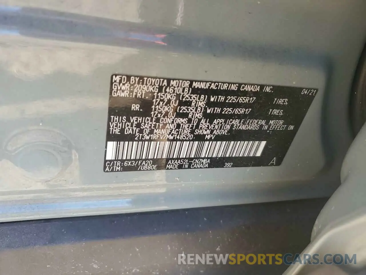 13 fotografías del automóvil dañado 2T3W1RFV7MW148520 TOYOTA RAV4 2021
