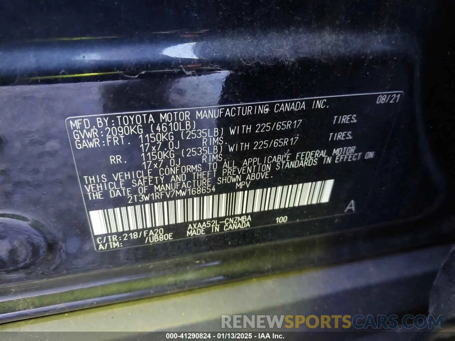 9 fotografías del automóvil dañado 2T3W1RFV7MW168654 TOYOTA RAV4 2021