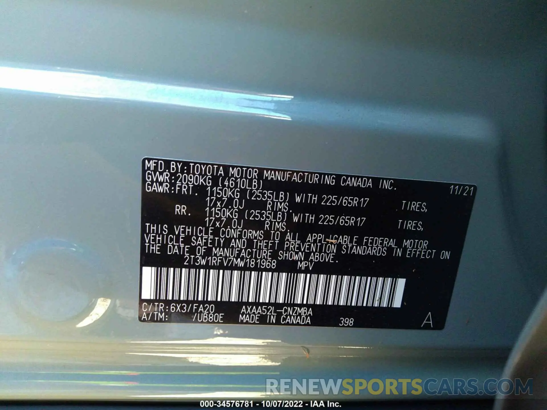 9 fotografías del automóvil dañado 2T3W1RFV7MW181968 TOYOTA RAV4 2021