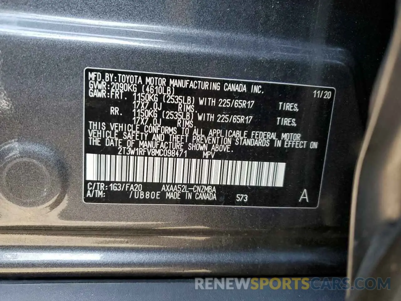 14 fotografías del automóvil dañado 2T3W1RFV8MC098471 TOYOTA RAV4 2021