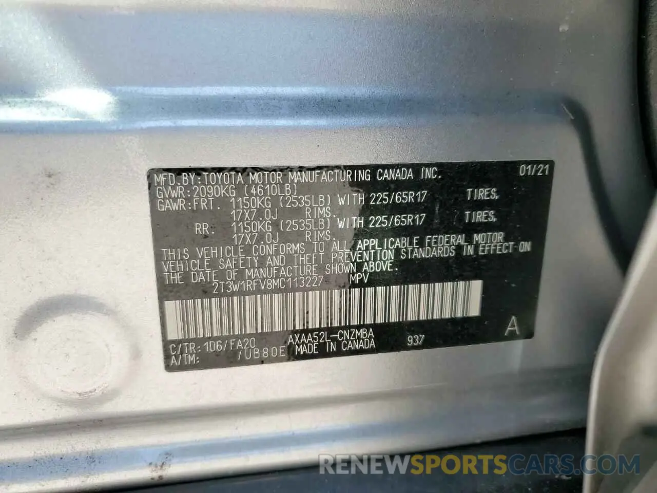 13 fotografías del automóvil dañado 2T3W1RFV8MC113227 TOYOTA RAV4 2021