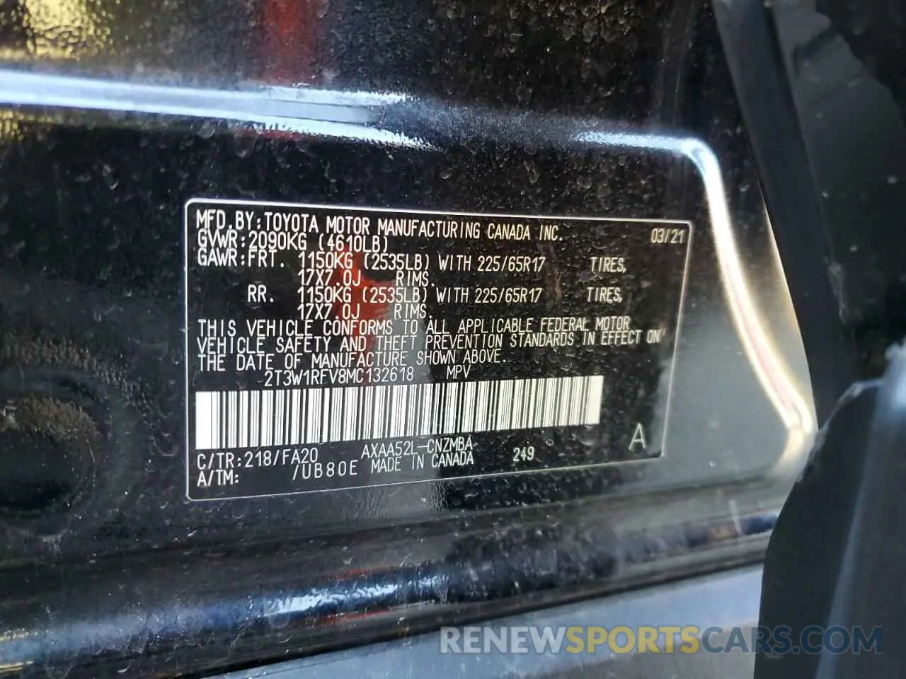 15 fotografías del automóvil dañado 2T3W1RFV8MC132618 TOYOTA RAV4 2021