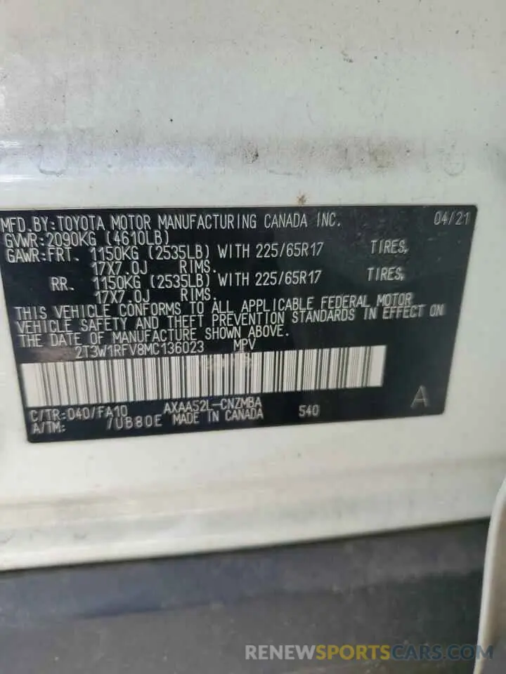 16 fotografías del automóvil dañado 2T3W1RFV8MC136023 TOYOTA RAV4 2021
