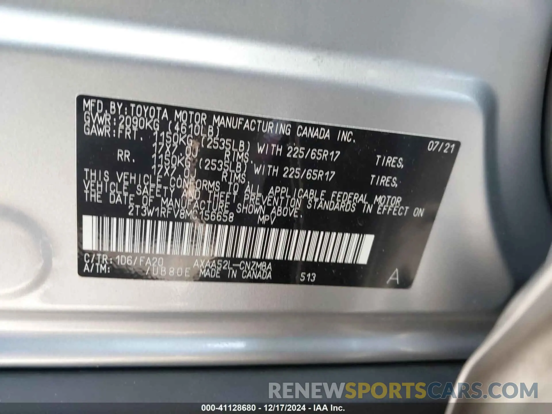 9 fotografías del automóvil dañado 2T3W1RFV8MC156658 TOYOTA RAV4 2021