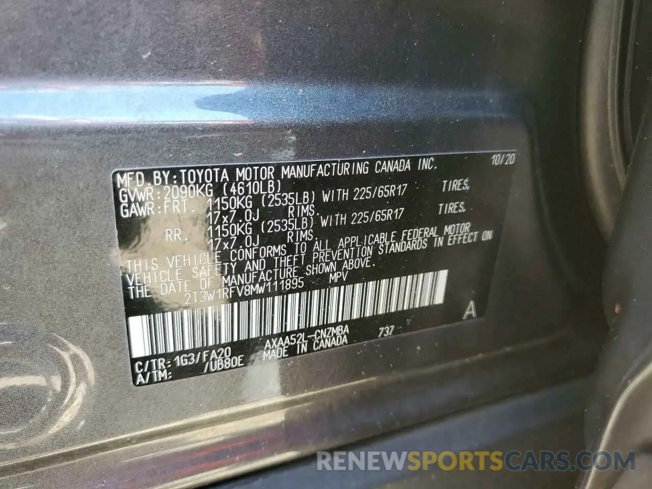 15 fotografías del automóvil dañado 2T3W1RFV8MW111895 TOYOTA RAV4 2021