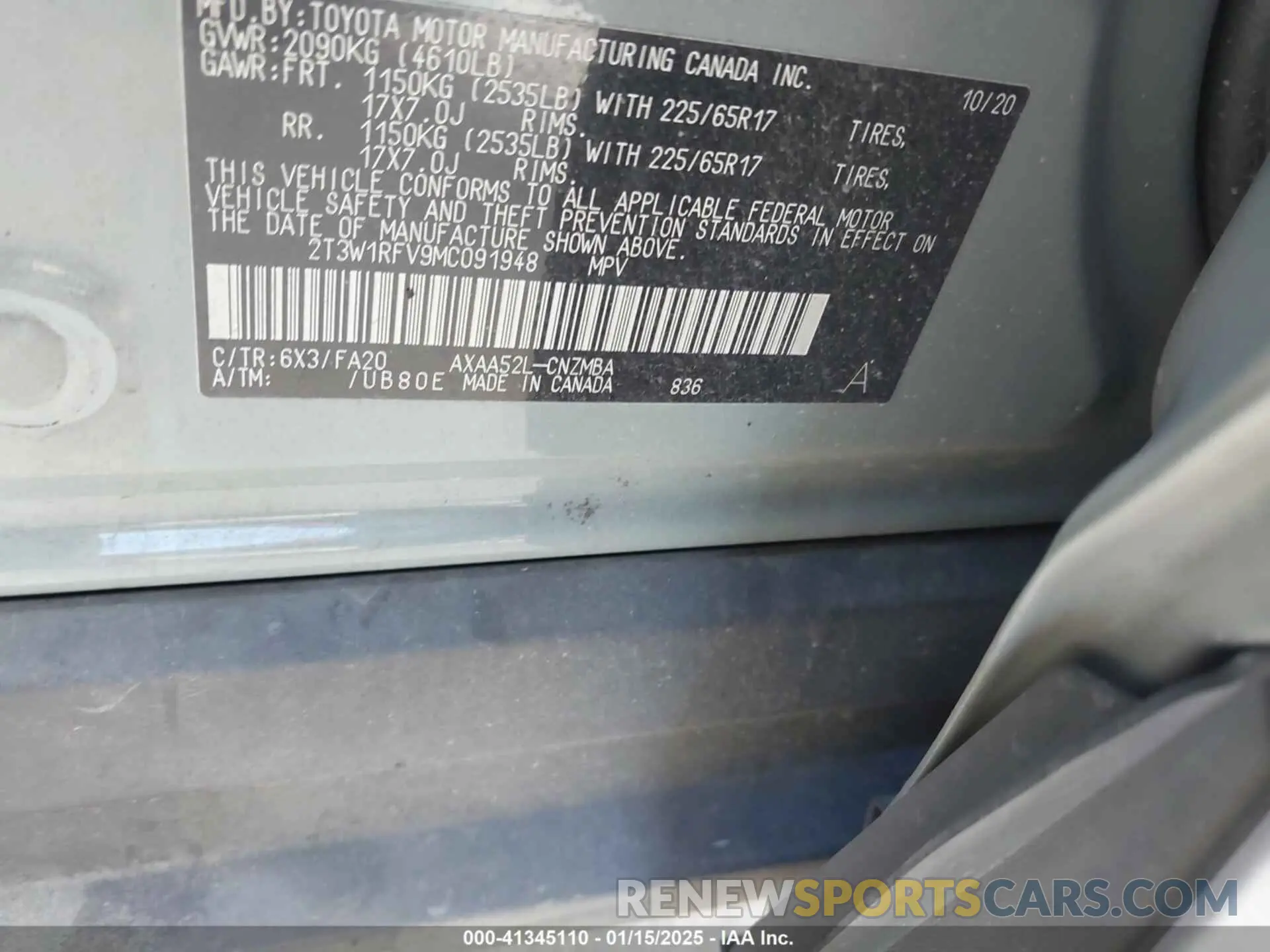 9 fotografías del automóvil dañado 2T3W1RFV9MC091948 TOYOTA RAV4 2021