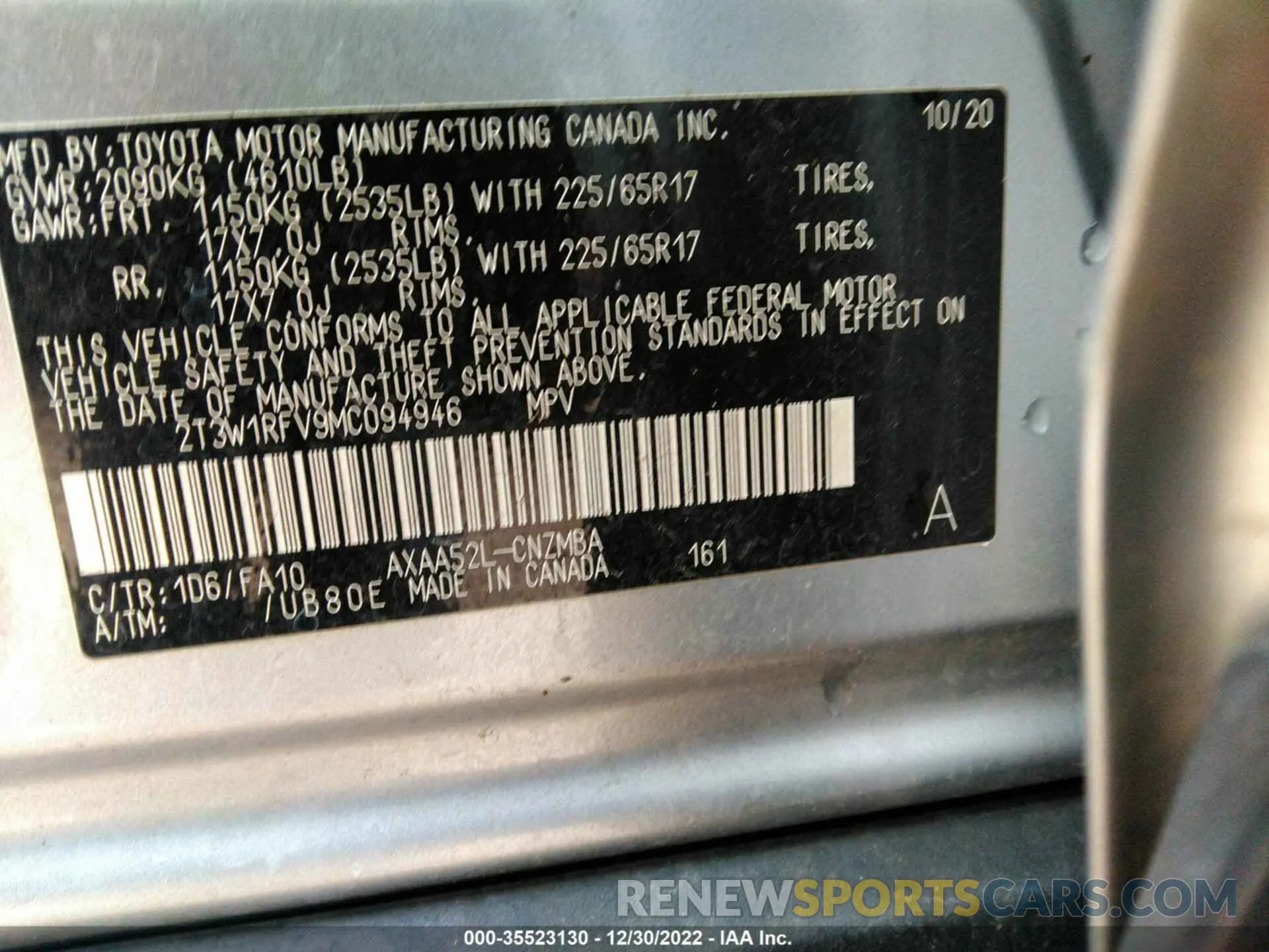 9 fotografías del automóvil dañado 2T3W1RFV9MC094946 TOYOTA RAV4 2021