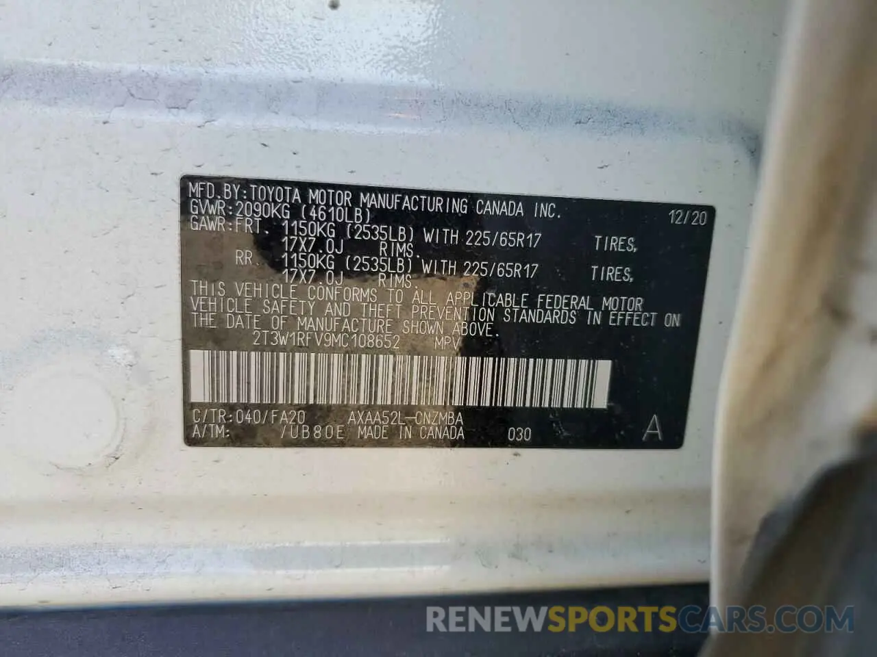 13 fotografías del automóvil dañado 2T3W1RFV9MC108652 TOYOTA RAV4 2021