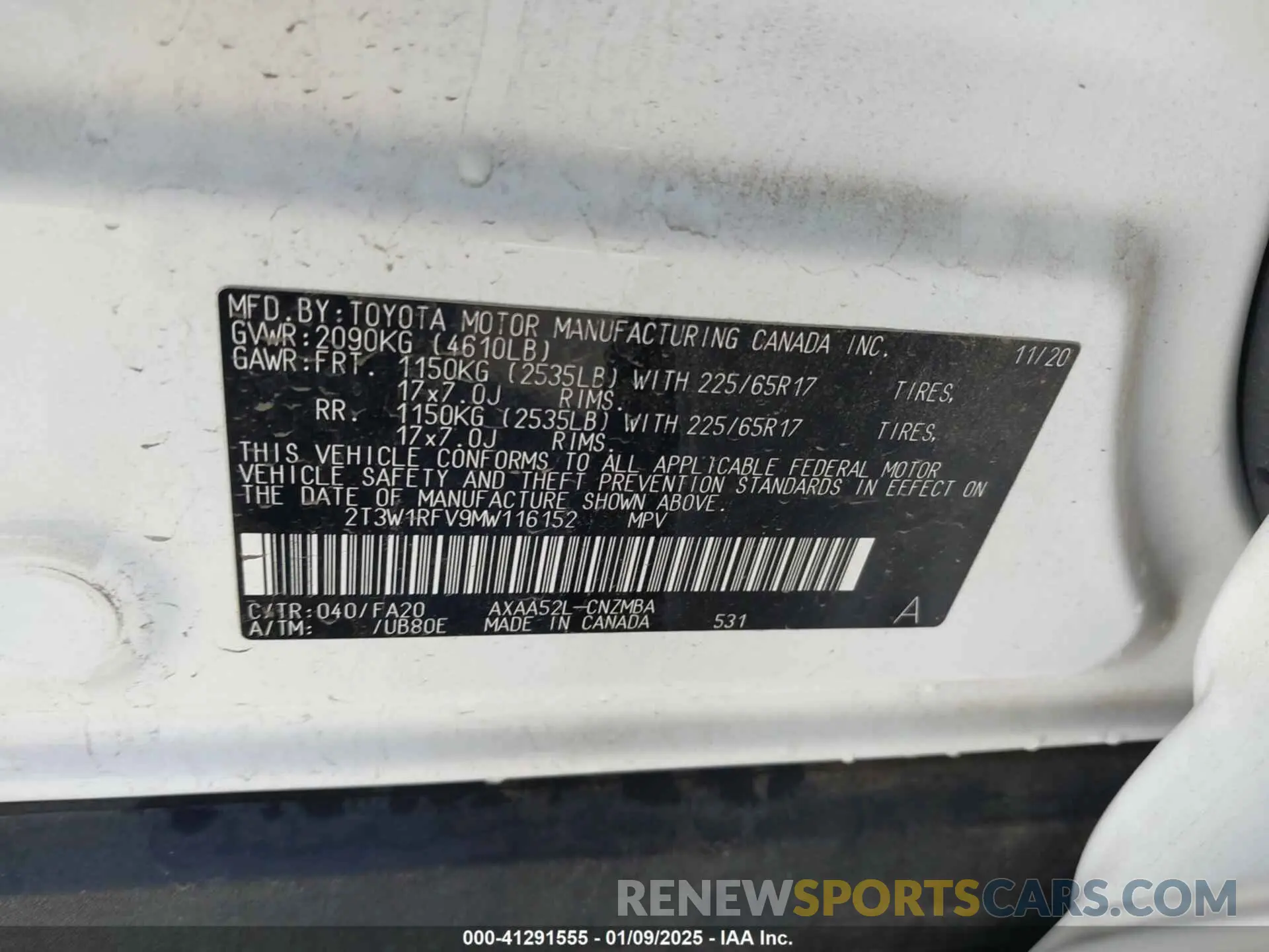 9 fotografías del automóvil dañado 2T3W1RFV9MW116152 TOYOTA RAV4 2021