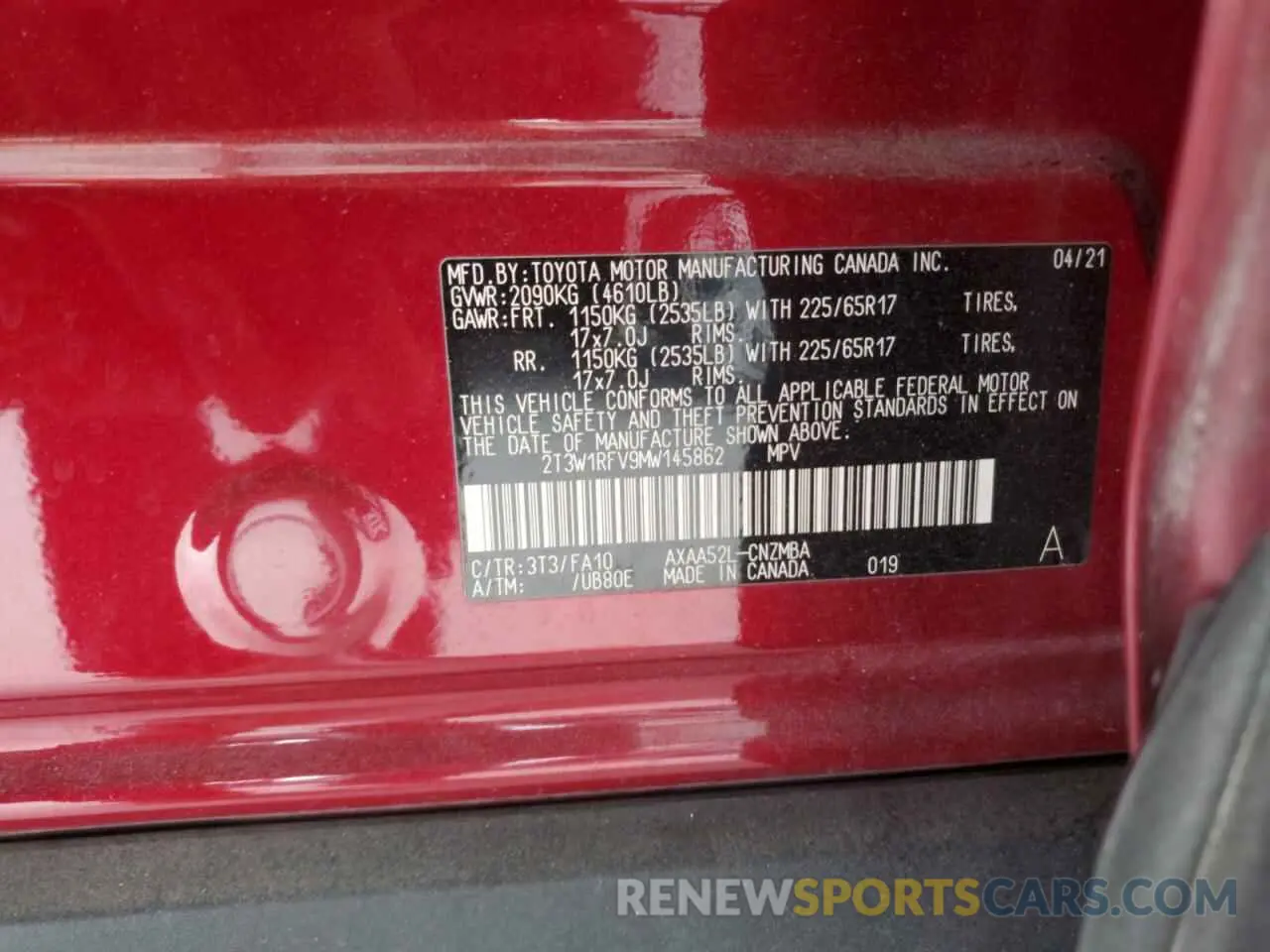 13 fotografías del automóvil dañado 2T3W1RFV9MW145862 TOYOTA RAV4 2021