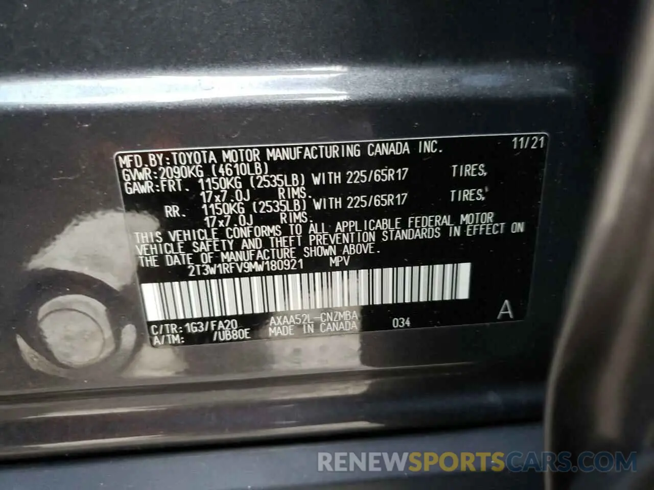 13 fotografías del automóvil dañado 2T3W1RFV9MW180921 TOYOTA RAV4 2021