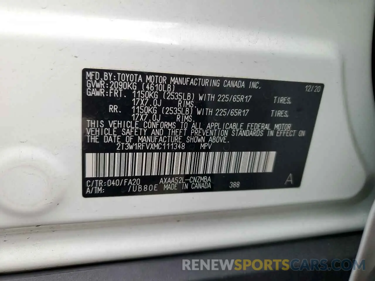 13 fotografías del automóvil dañado 2T3W1RFVXMC111348 TOYOTA RAV4 2021