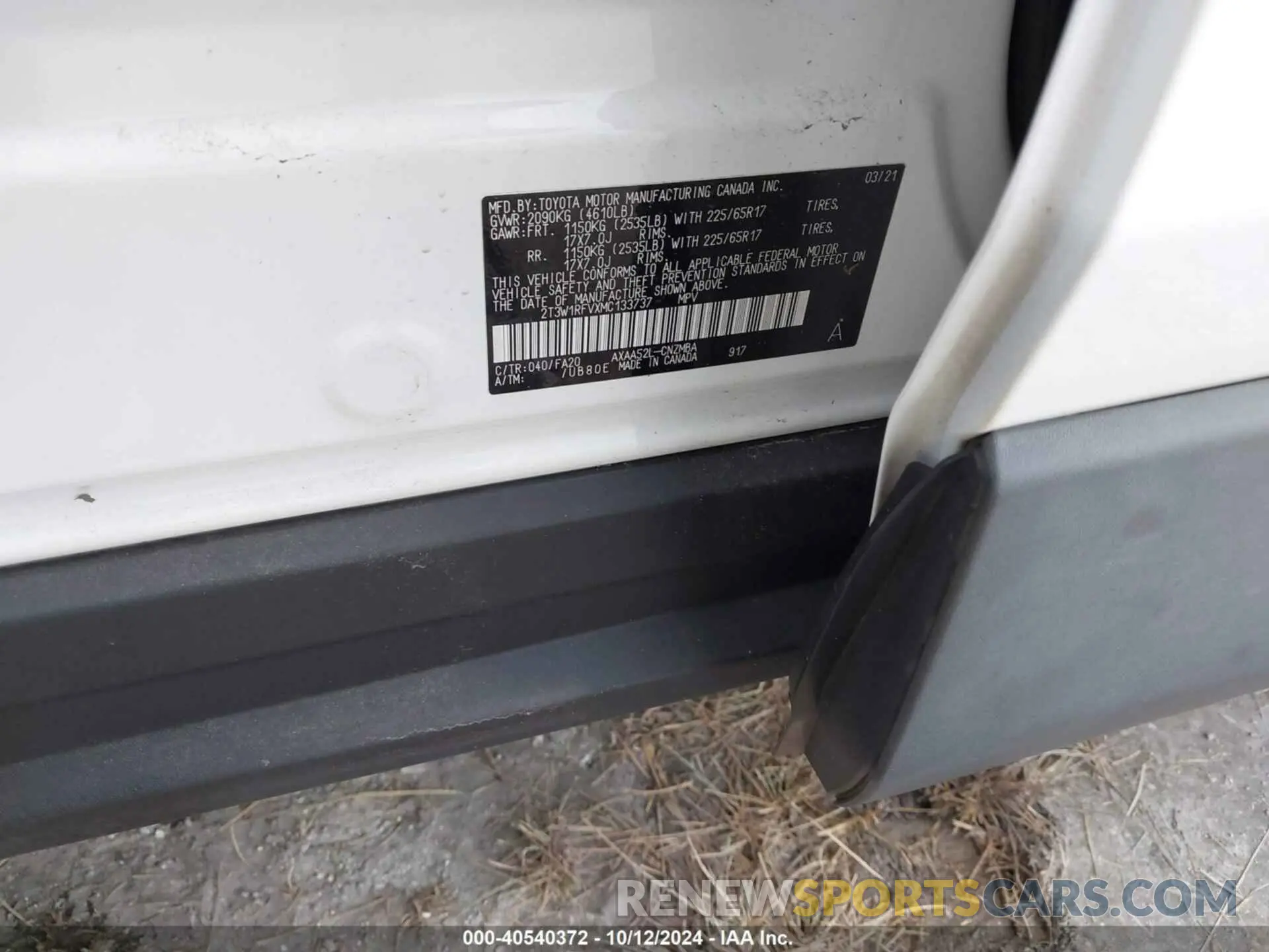 9 fotografías del automóvil dañado 2T3W1RFVXMC133737 TOYOTA RAV4 2021