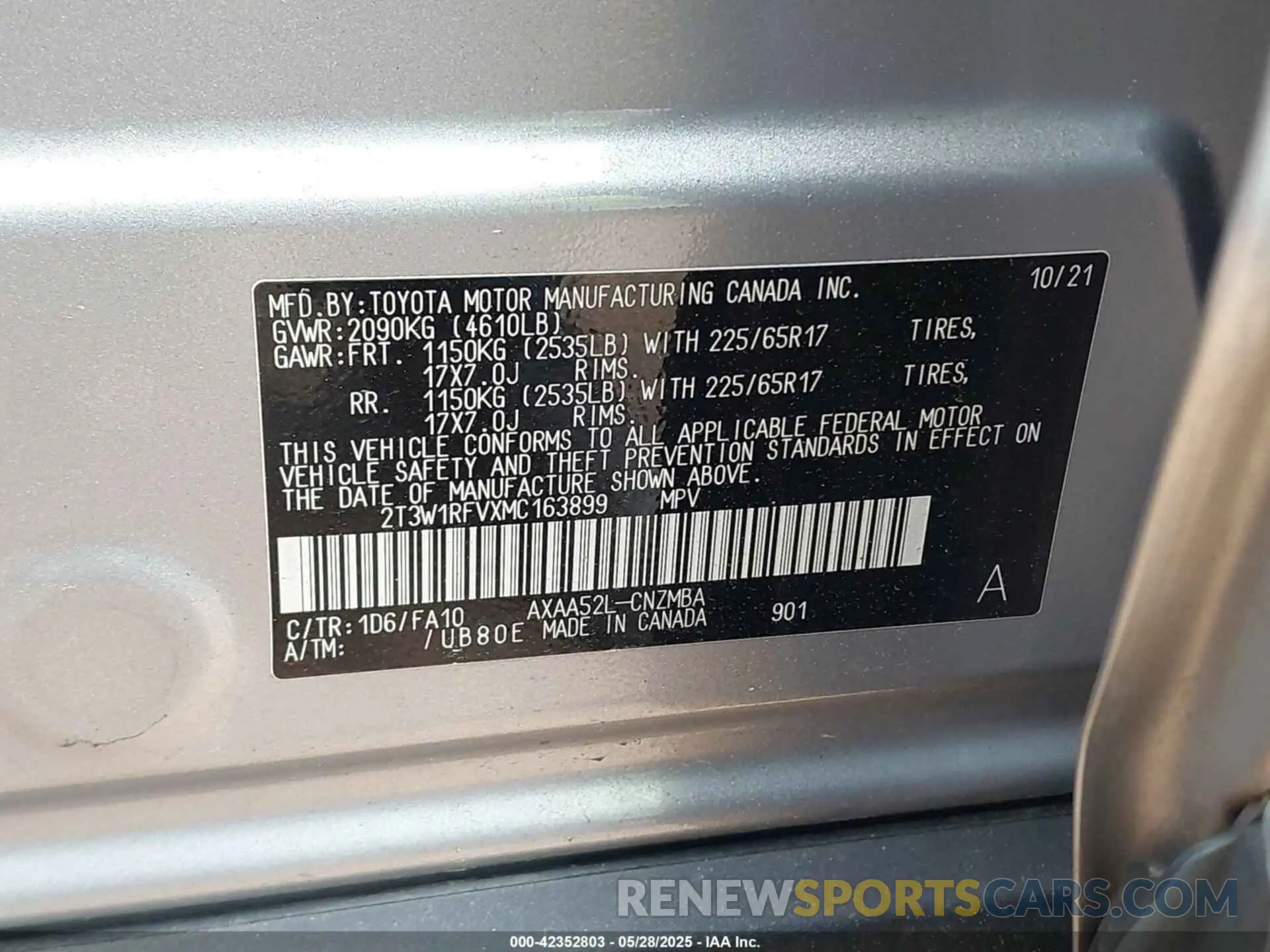 9 fotografías del automóvil dañado 2T3W1RFVXMC163899 TOYOTA RAV4 2021