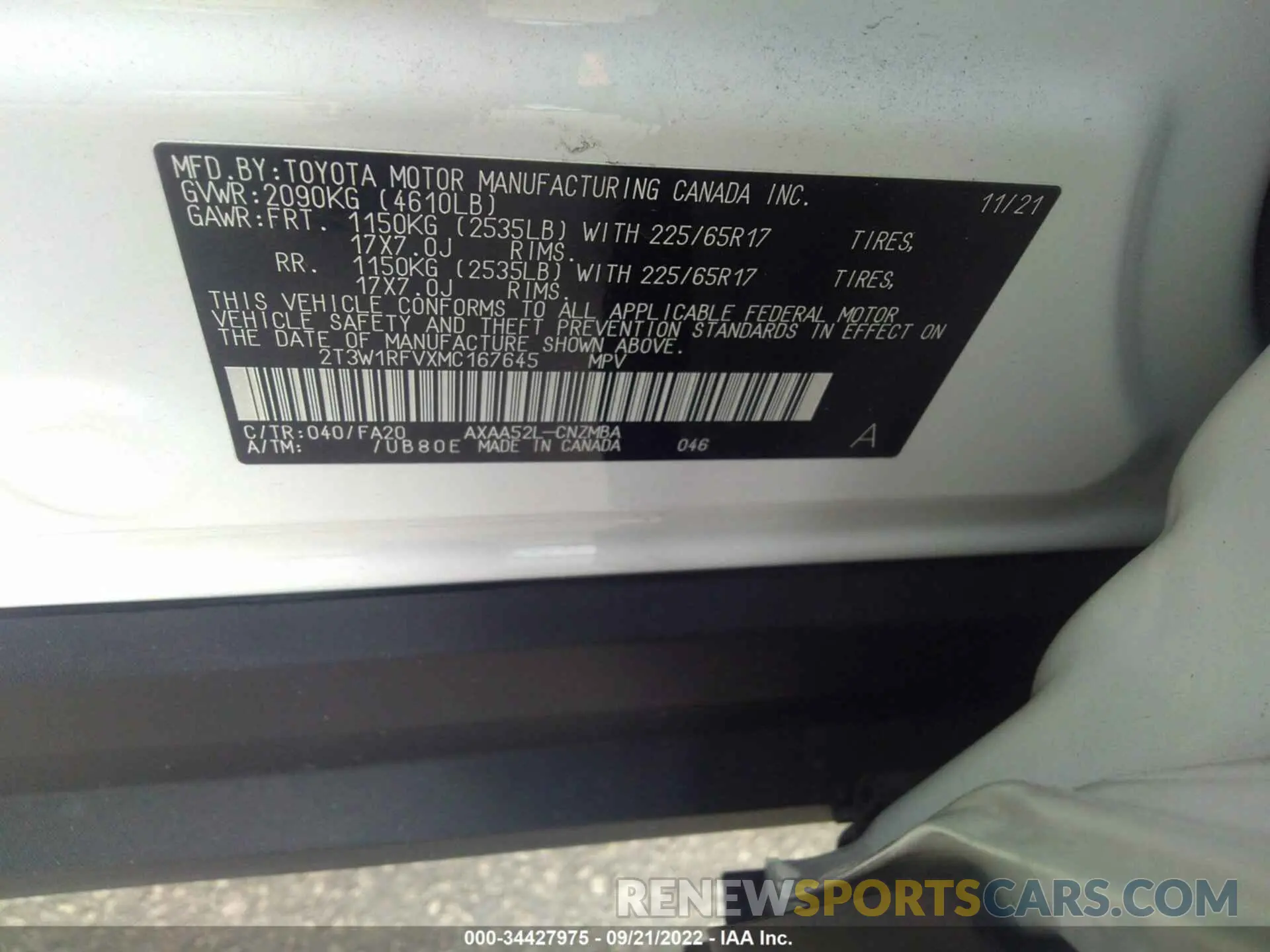 9 fotografías del automóvil dañado 2T3W1RFVXMC167645 TOYOTA RAV4 2021