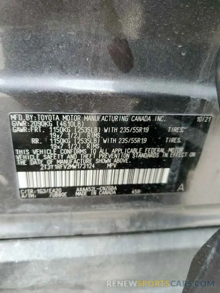 13 fotografías del automóvil dañado 2T3Y1RFV2MW173124 TOYOTA RAV4 2021