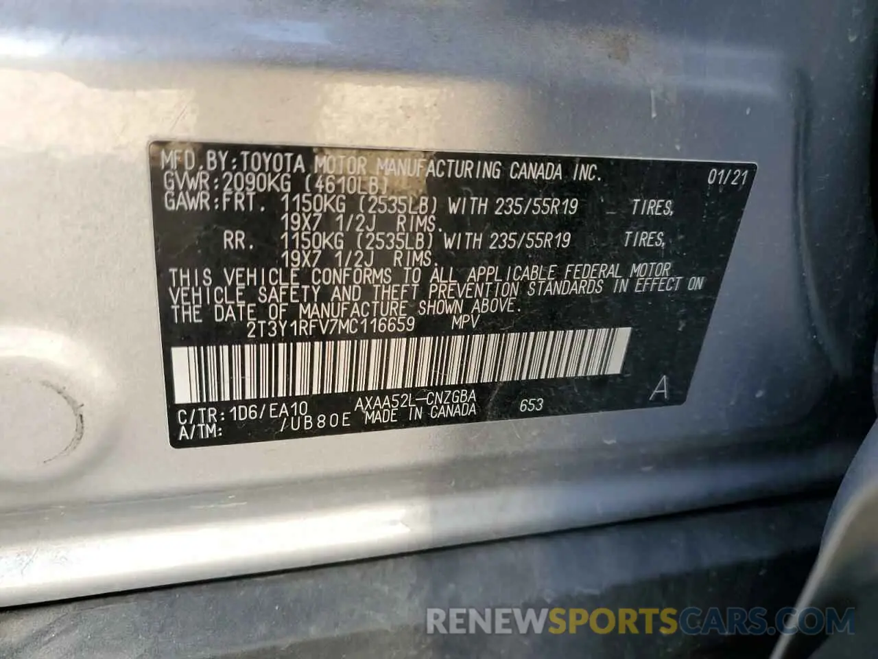 13 fotografías del automóvil dañado 2T3Y1RFV7MC116659 TOYOTA RAV4 2021