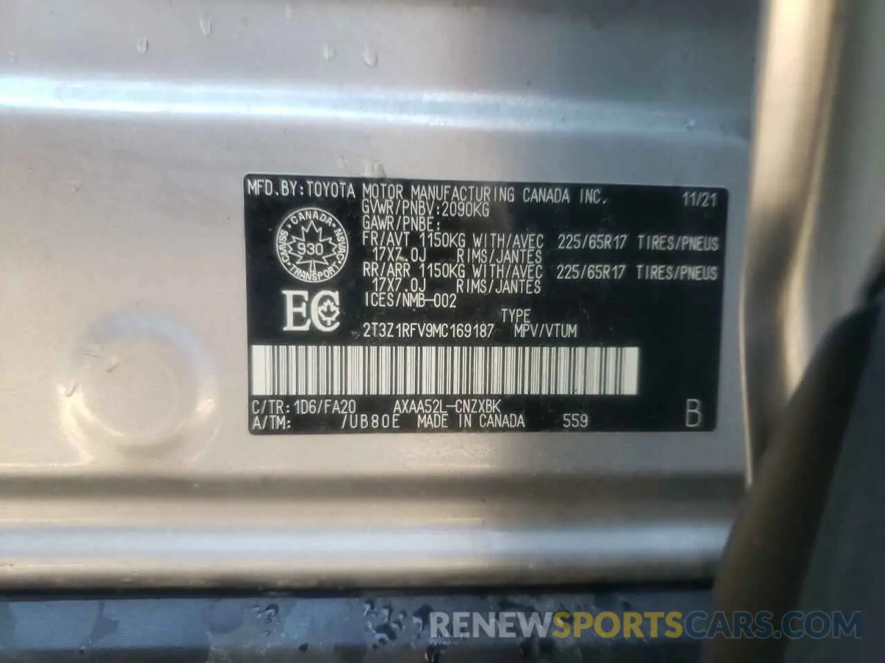 10 fotografías del automóvil dañado 2T3Z1RFV9MC169187 TOYOTA RAV4 2021