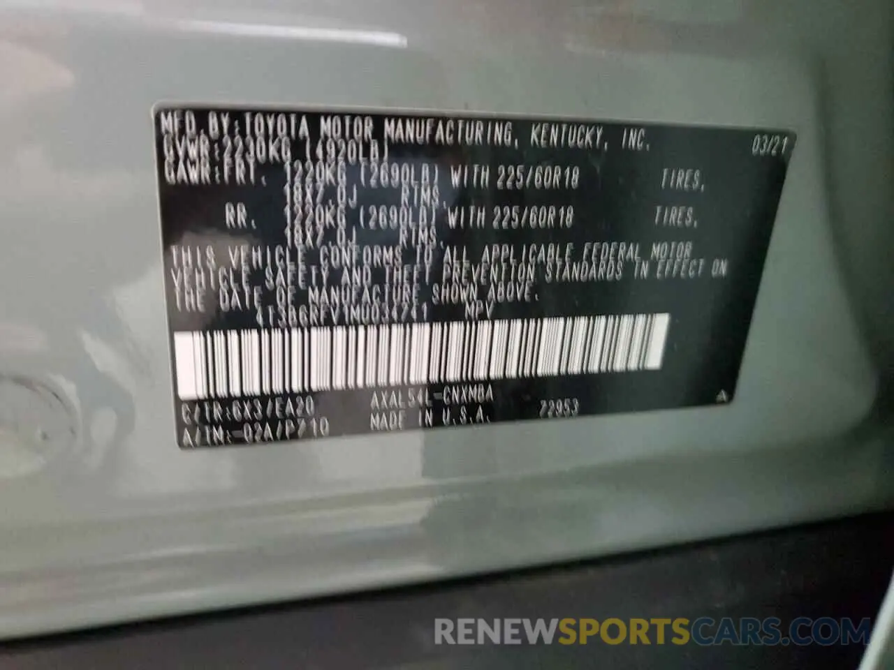 13 fotografías del automóvil dañado 4T3B6RFV1MU034741 TOYOTA RAV4 2021