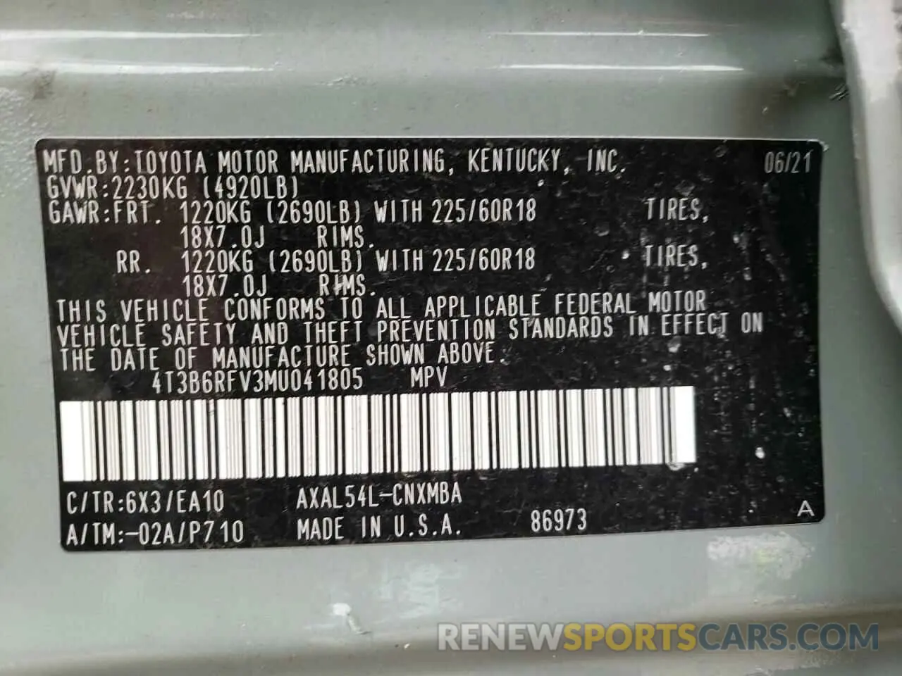 13 fotografías del automóvil dañado 4T3B6RFV3MU041805 TOYOTA RAV4 2021