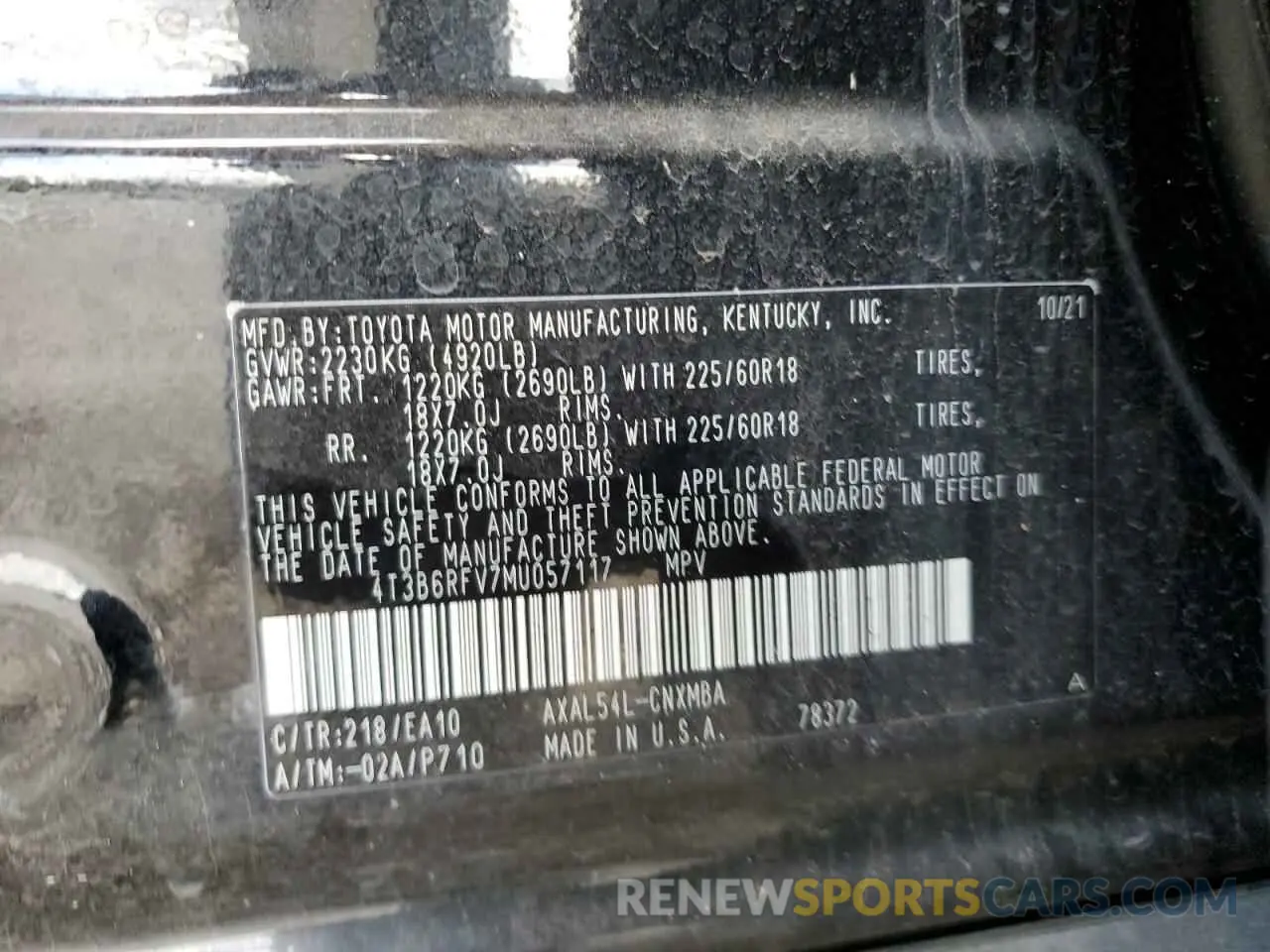 13 fotografías del automóvil dañado 4T3B6RFV7MU057117 TOYOTA RAV4 2021
