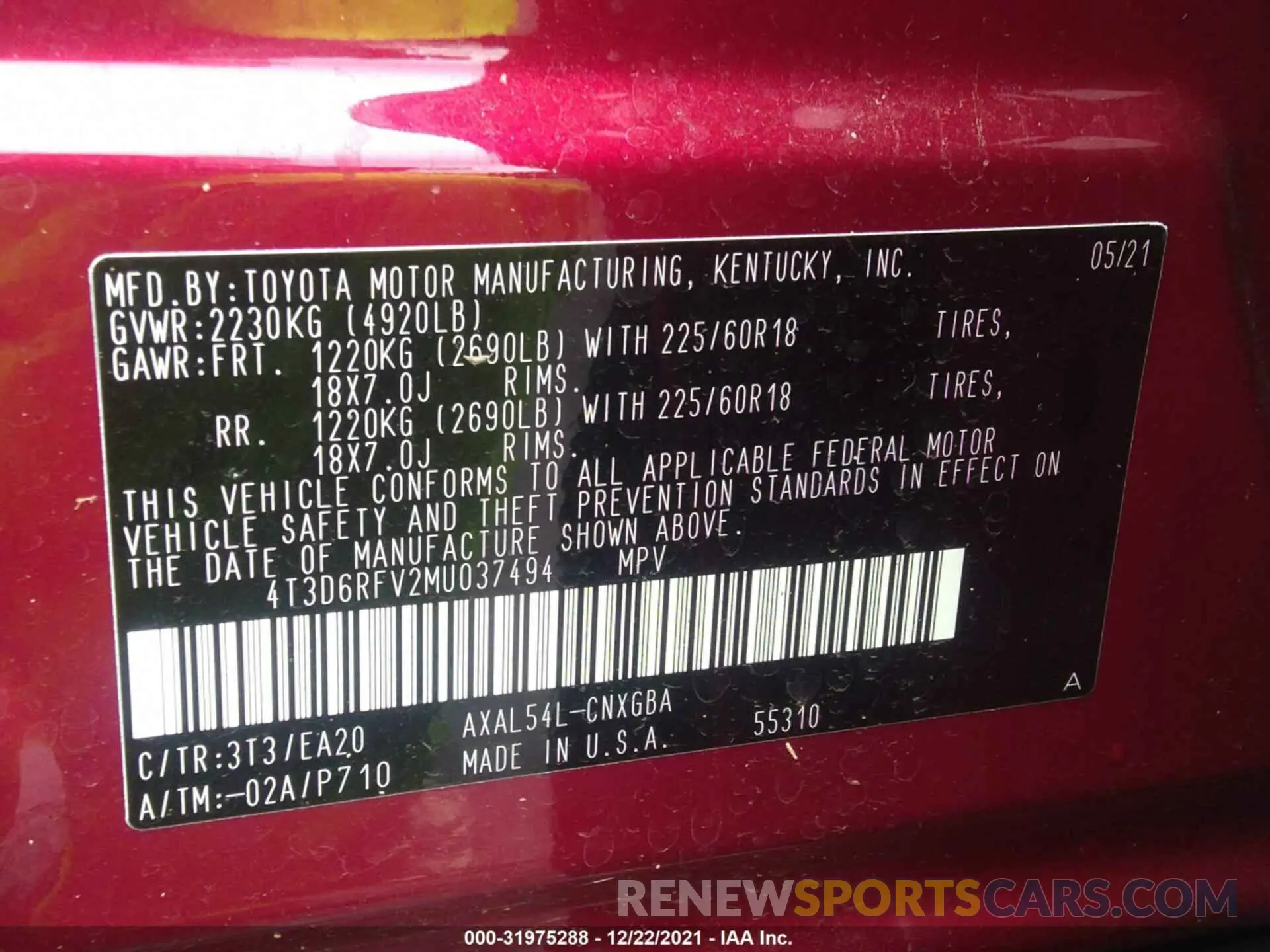 9 fotografías del automóvil dañado 4T3D6RFV2MU037494 TOYOTA RAV4 2021