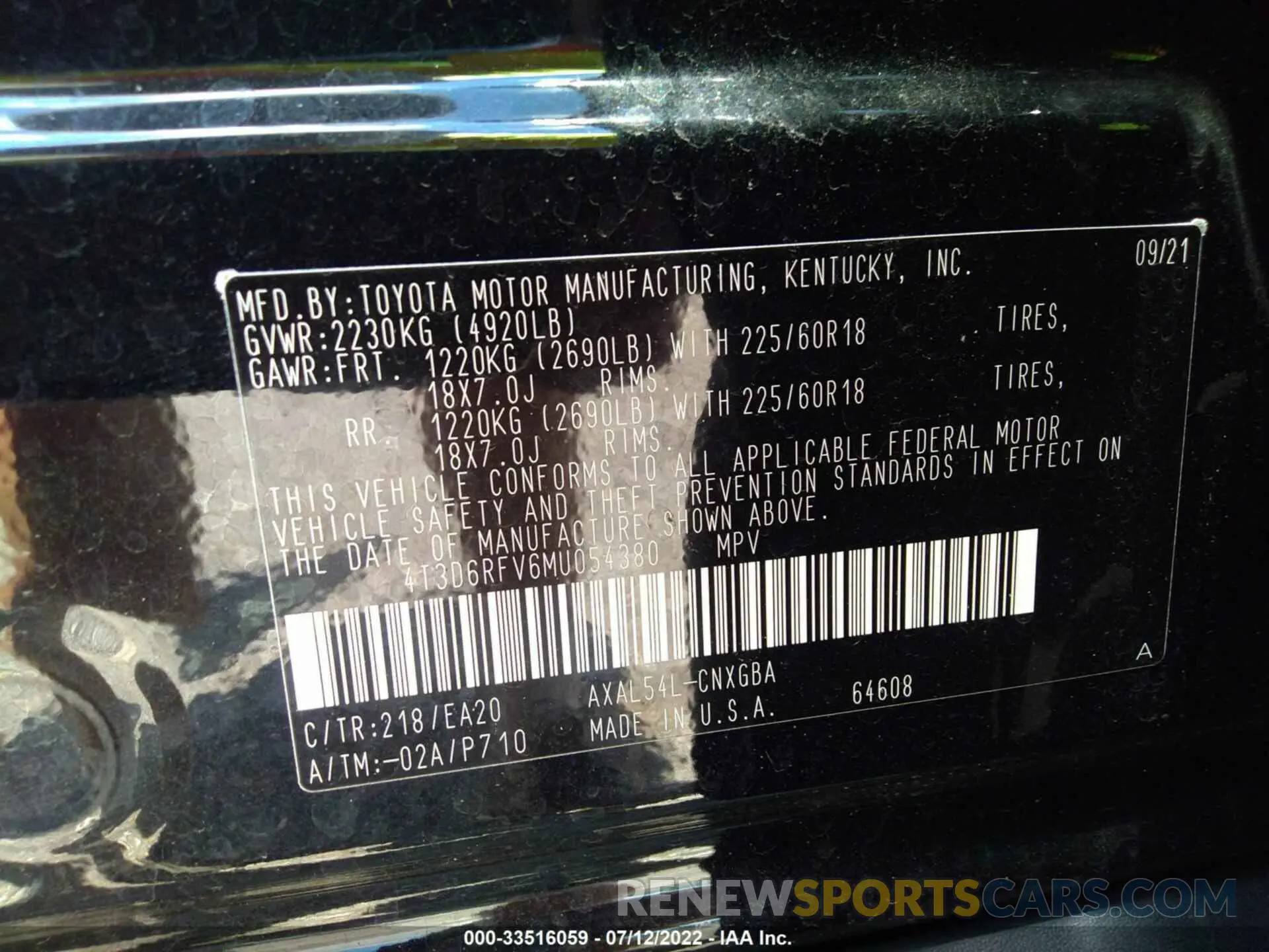 9 fotografías del automóvil dañado 4T3D6RFV6MU054380 TOYOTA RAV4 2021