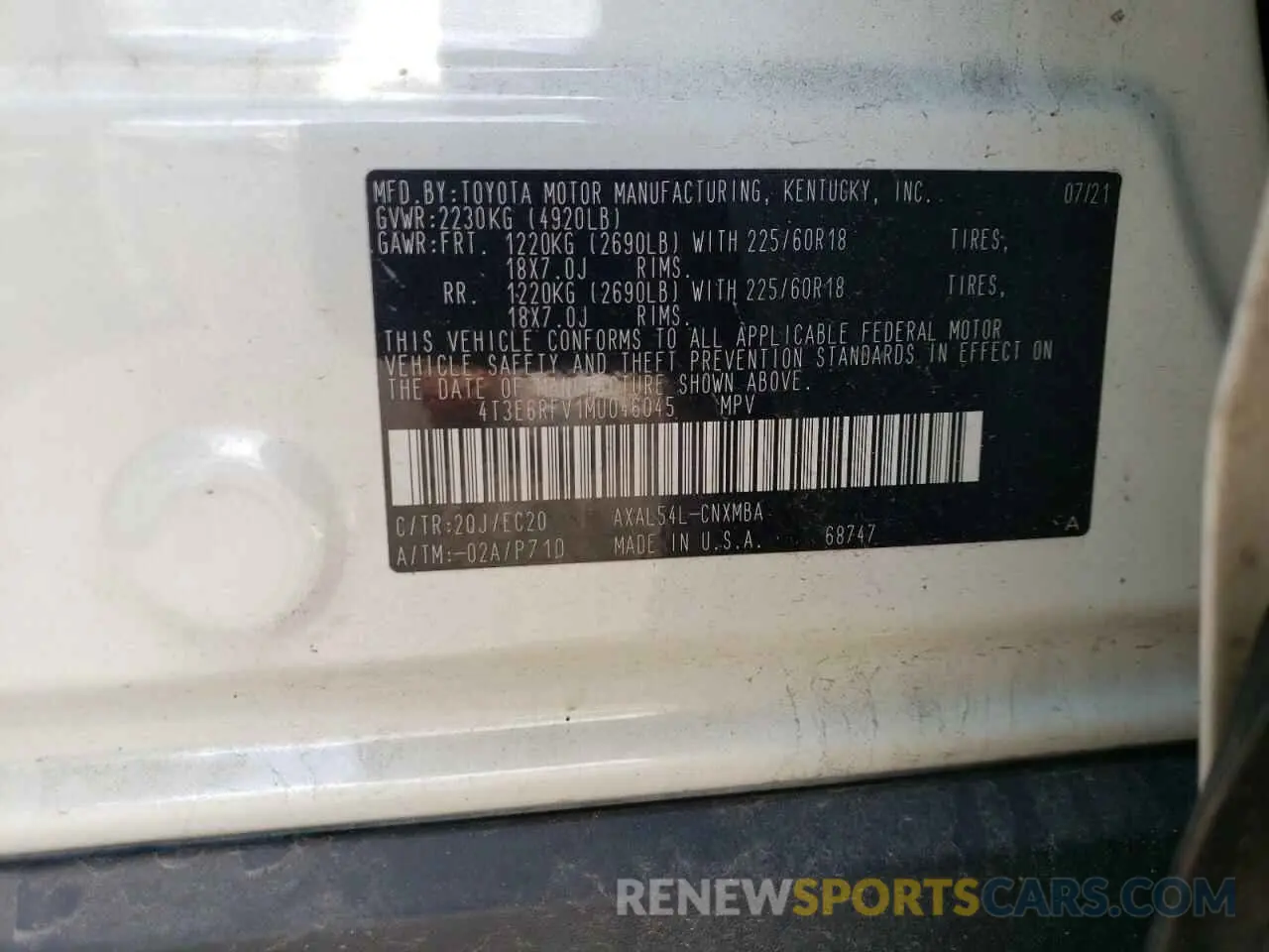 10 fotografías del automóvil dañado 4T3E6RFV1MU046045 TOYOTA RAV4 2021