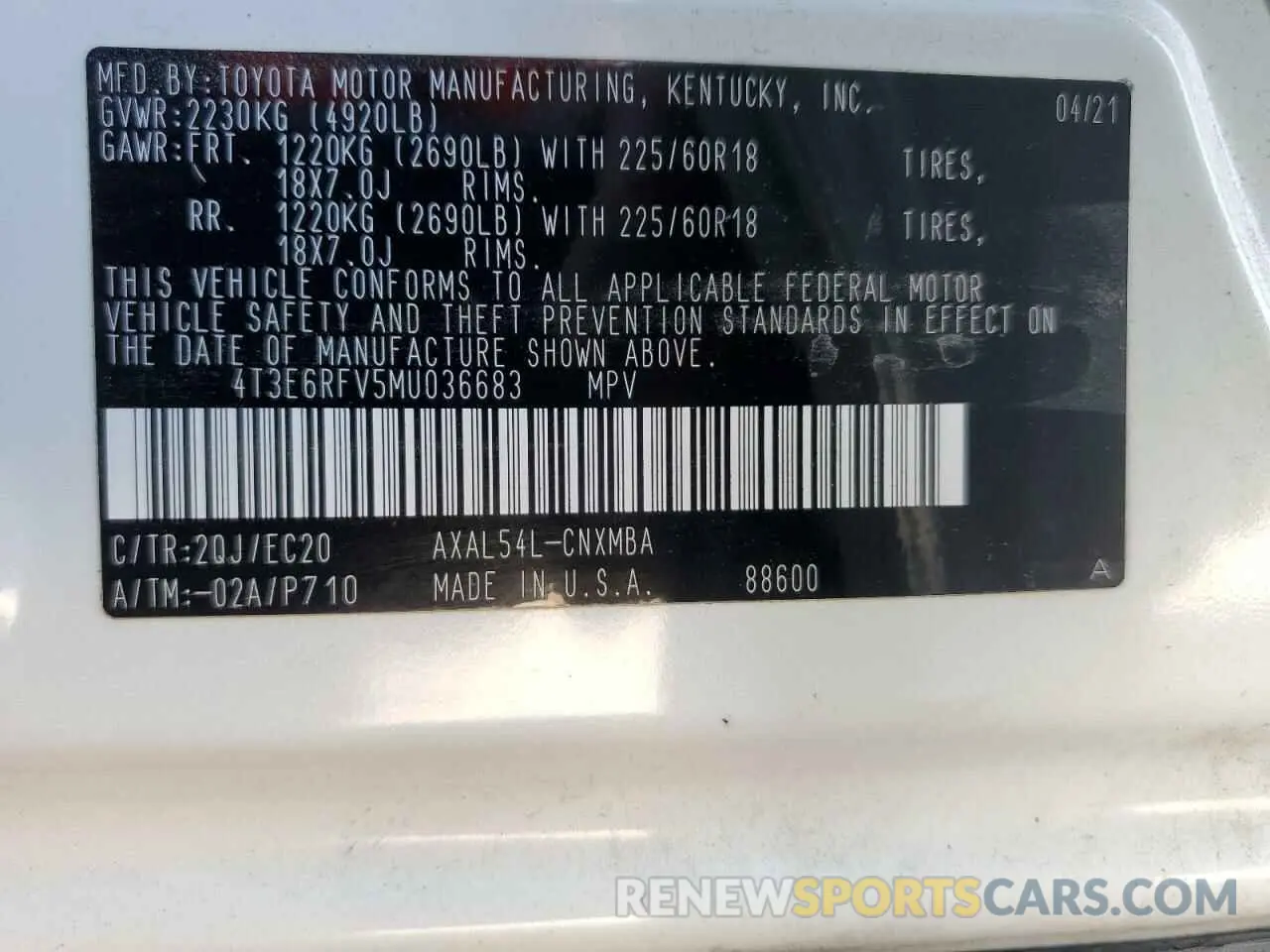13 fotografías del automóvil dañado 4T3E6RFV5MU036683 TOYOTA RAV4 2021