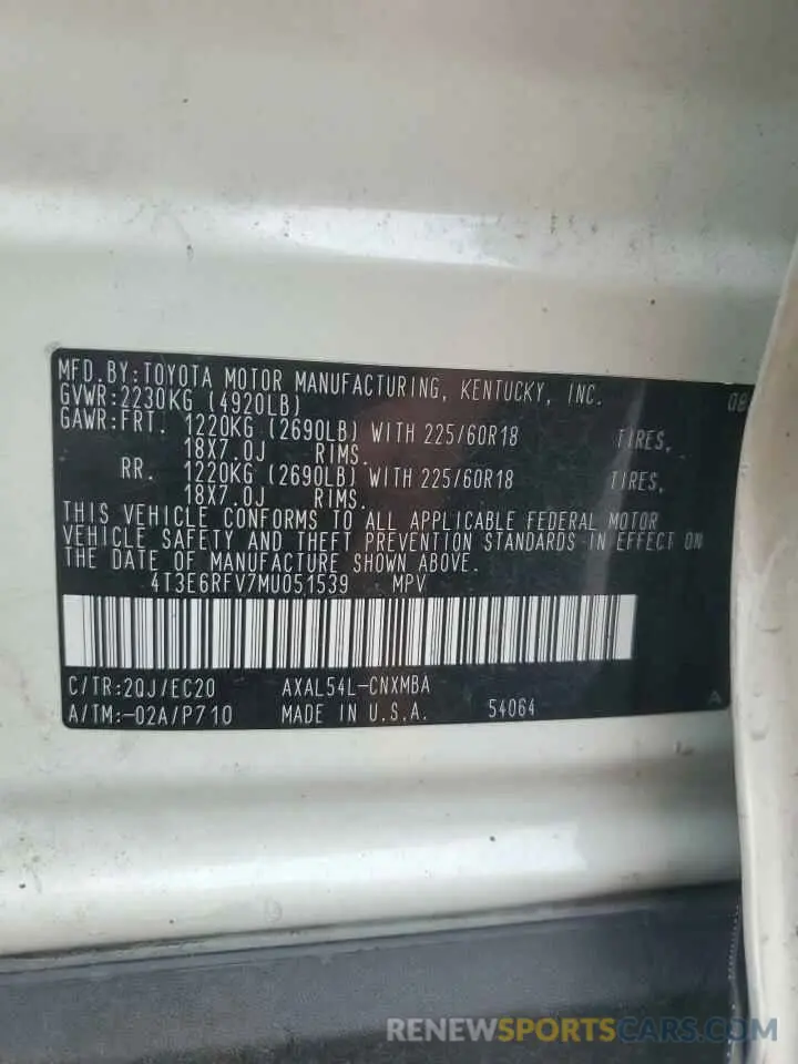 13 fotografías del automóvil dañado 4T3E6RFV7MU051539 TOYOTA RAV4 2021