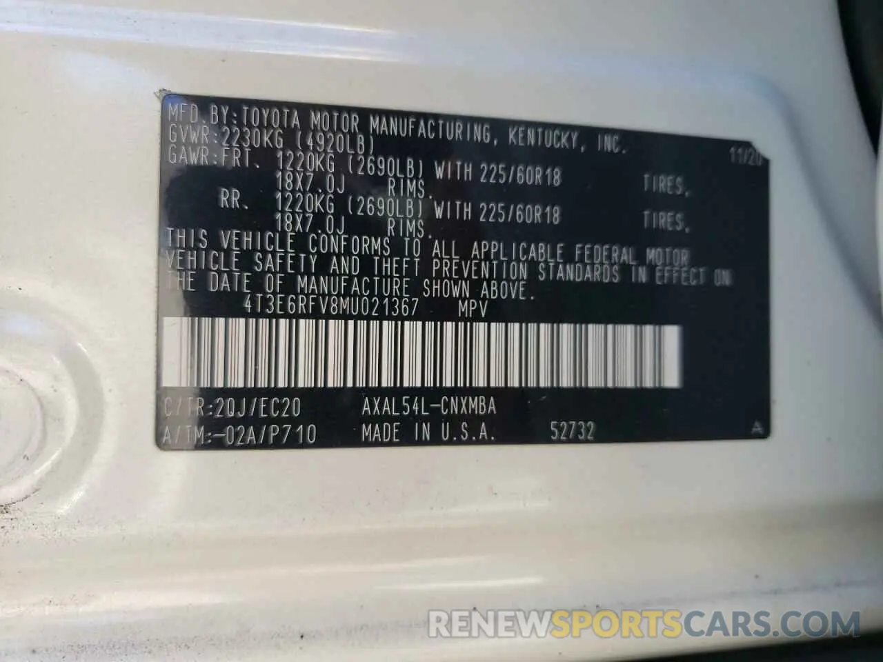 14 fotografías del automóvil dañado 4T3E6RFV8MU021367 TOYOTA RAV4 2021