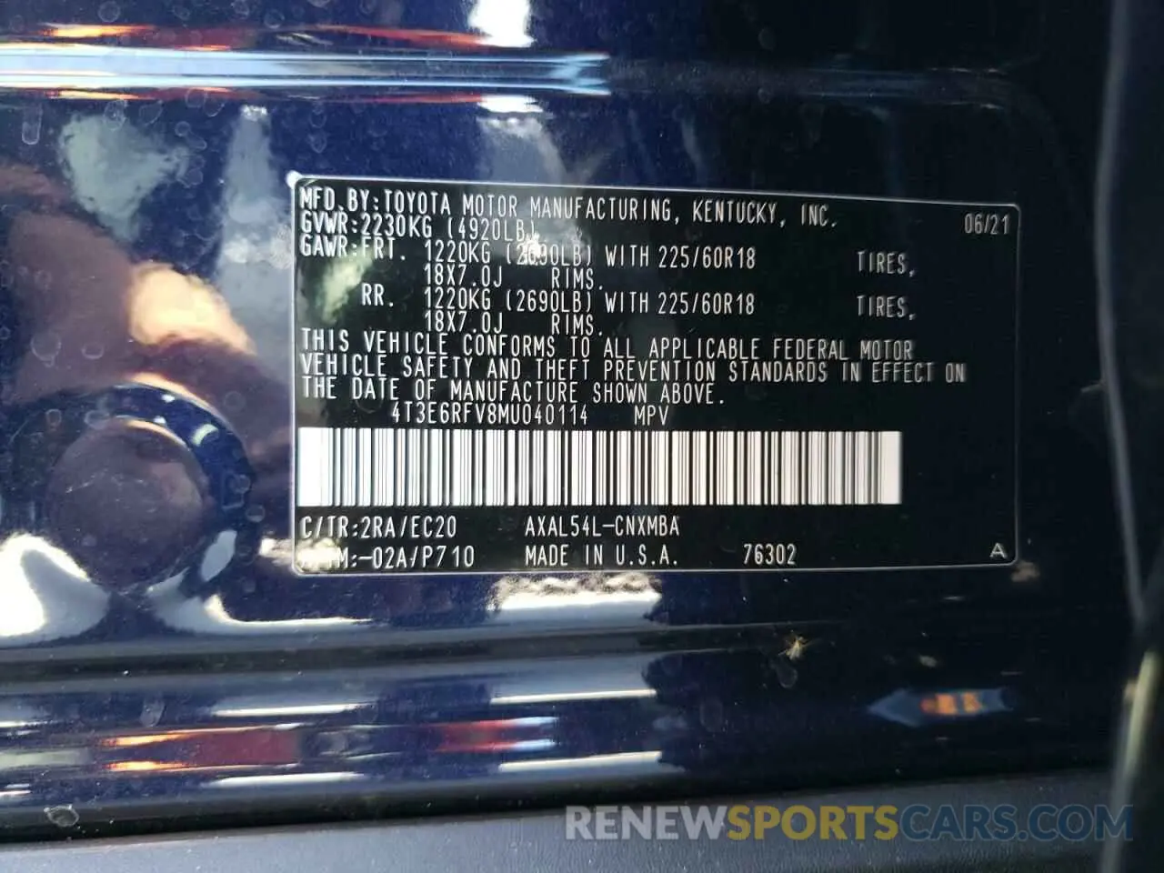 10 fotografías del automóvil dañado 4T3E6RFV8MU040114 TOYOTA RAV4 2021