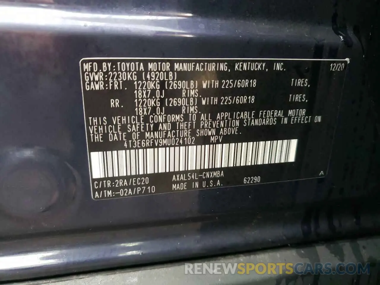 10 fotografías del automóvil dañado 4T3E6RFV9MU024102 TOYOTA RAV4 2021