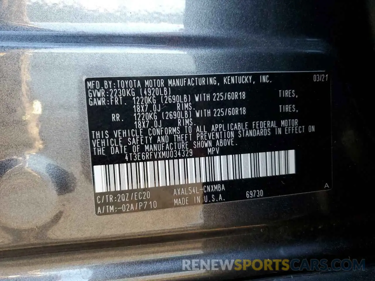 14 fotografías del automóvil dañado 4T3E6RFVXMU034329 TOYOTA RAV4 2021