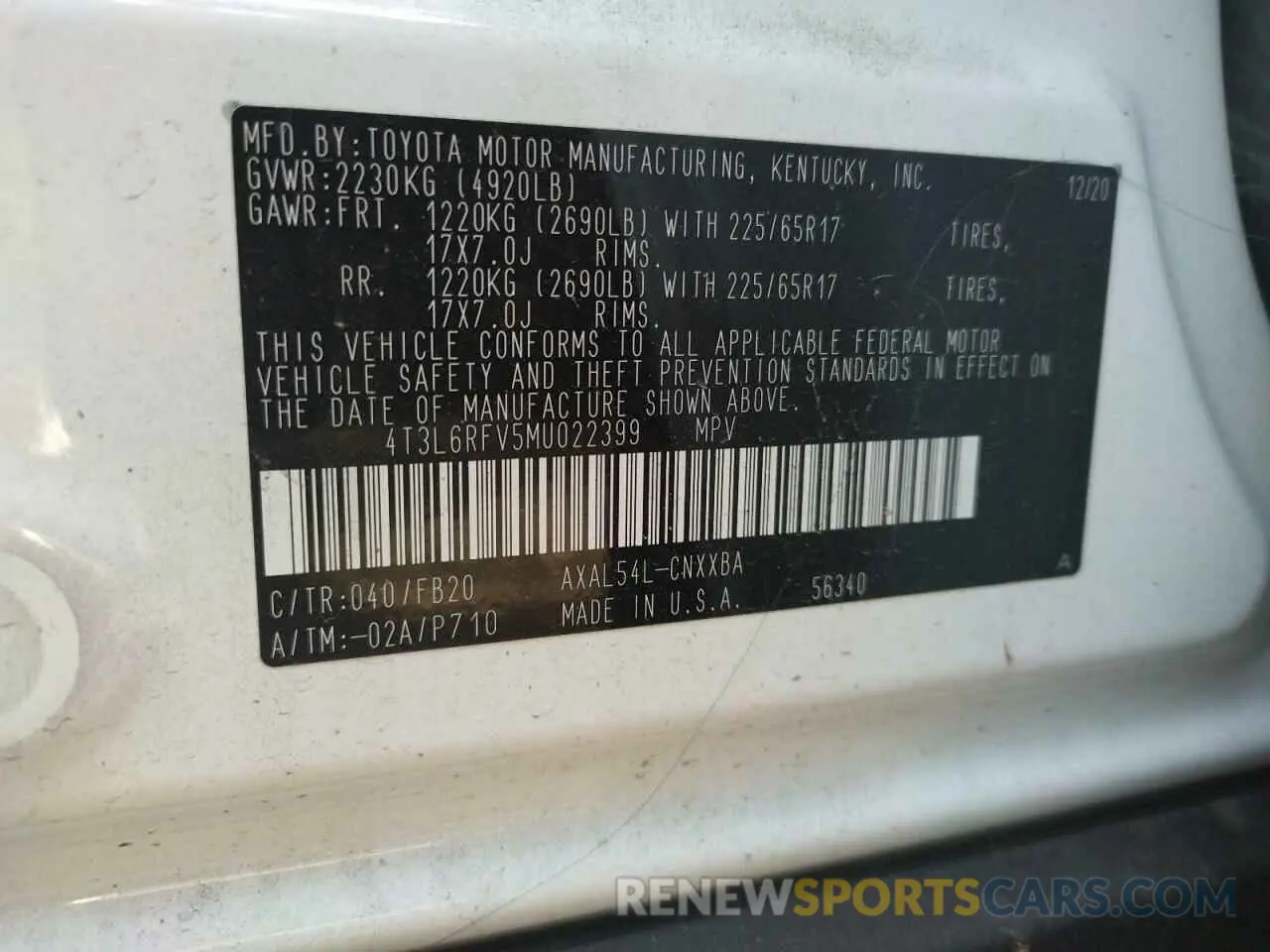 13 fotografías del automóvil dañado 4T3L6RFV5MU022399 TOYOTA RAV4 2021