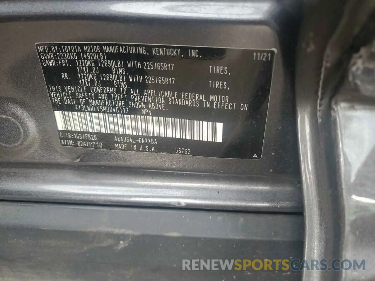 12 fotografías del automóvil dañado 4T3LWRFV5MU040112 TOYOTA RAV4 2021