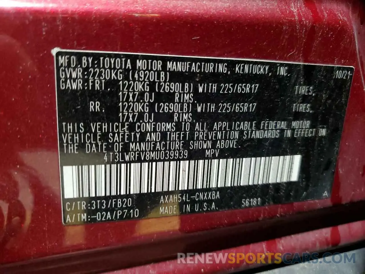 13 fotografías del automóvil dañado 4T3LWRFV8MU039939 TOYOTA RAV4 2021