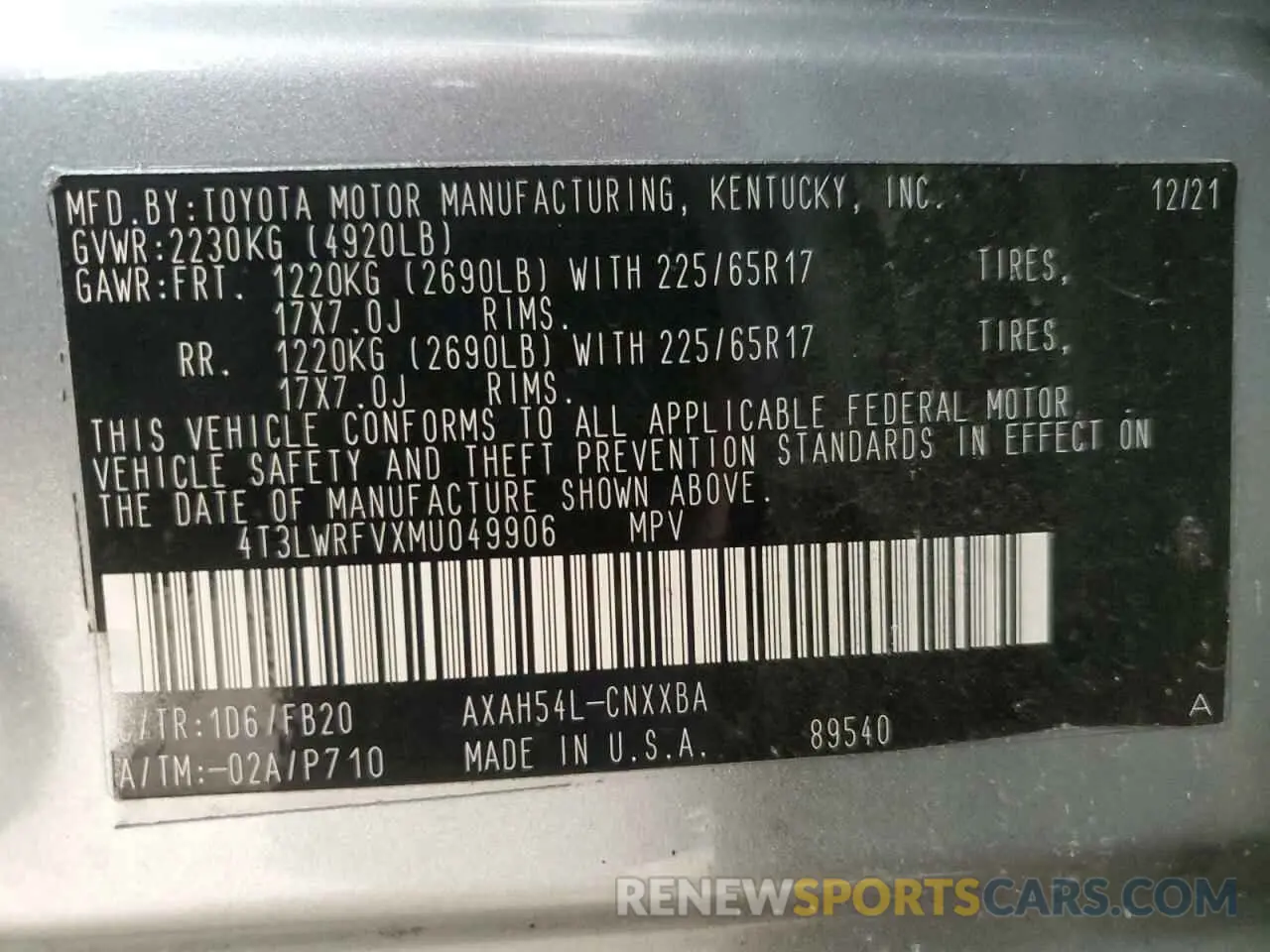 14 fotografías del automóvil dañado 4T3LWRFVXMU049906 TOYOTA RAV4 2021