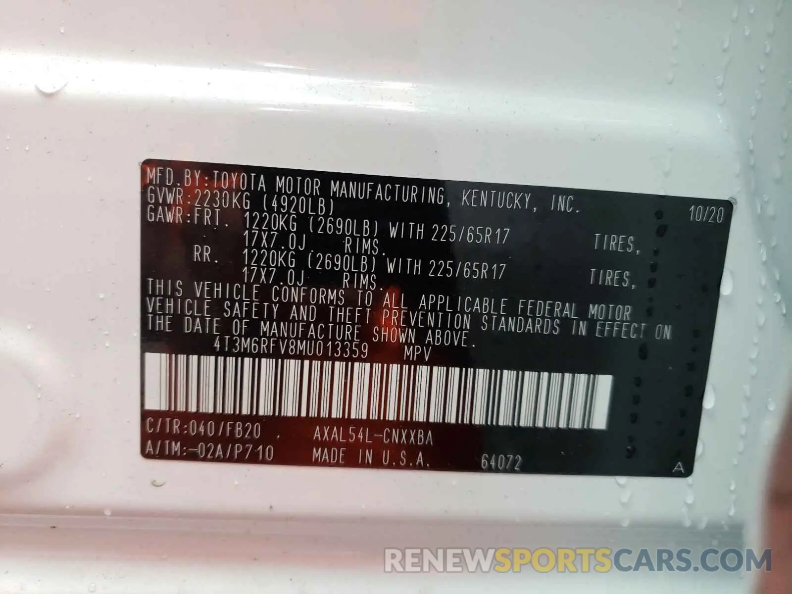 10 fotografías del automóvil dañado 4T3M6RFV8MU013359 TOYOTA RAV4 2021