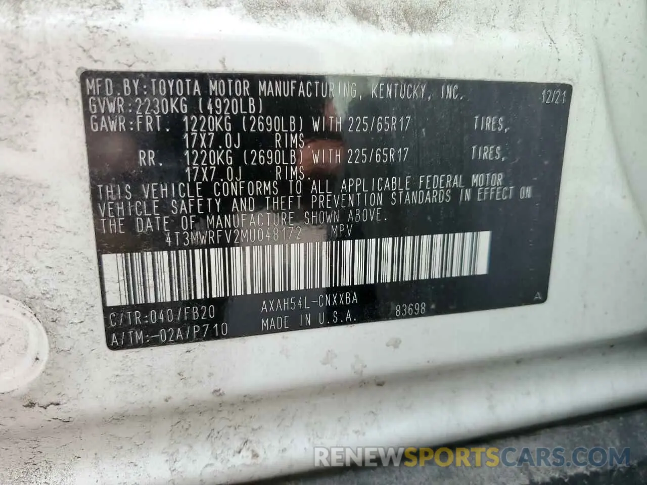 14 fotografías del automóvil dañado 4T3MWRFV2MU048172 TOYOTA RAV4 2021
