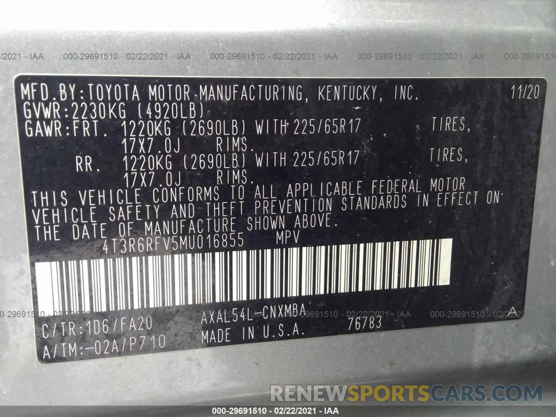 9 fotografías del automóvil dañado 4T3R6RFV5MU016855 TOYOTA RAV4 2021