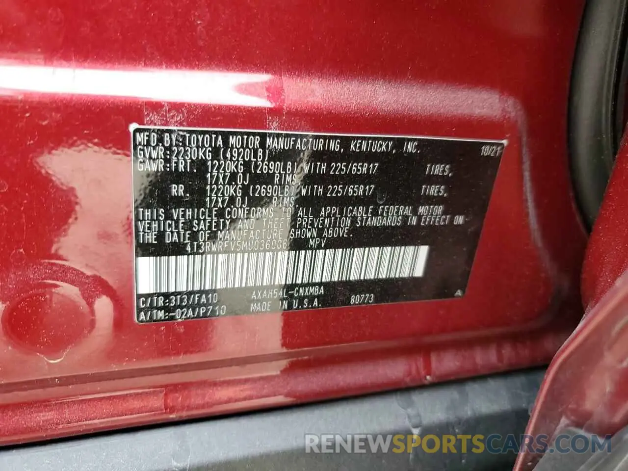 15 fotografías del automóvil dañado 4T3RWRFV5MU036006 TOYOTA RAV4 2021