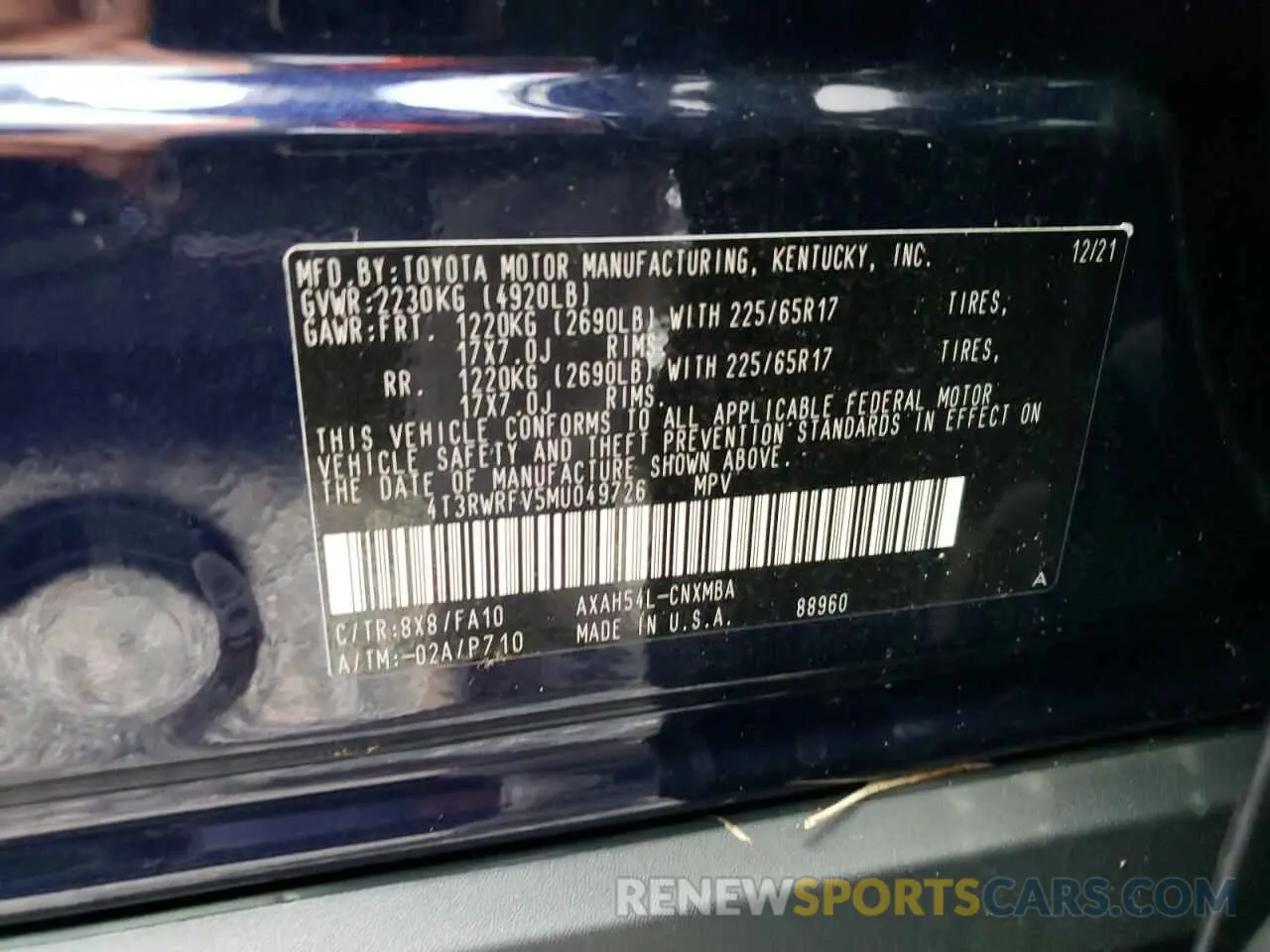 10 fotografías del automóvil dañado 4T3RWRFV5MU049726 TOYOTA RAV4 2021